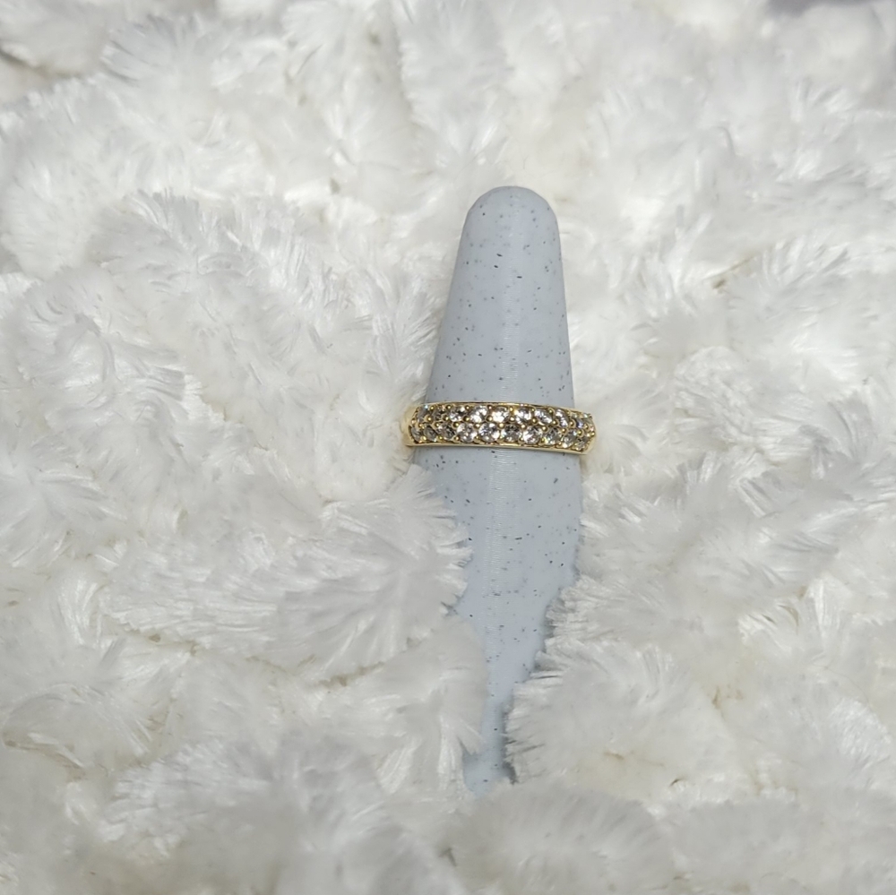 Elegant 14K Yellow Gold Diamonique Double Row Pave Ring